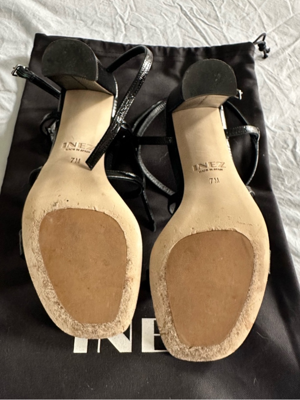INEZ Selena Heeled Sandals in Black Lizard Embossed Leather - Picture 6 of 7
